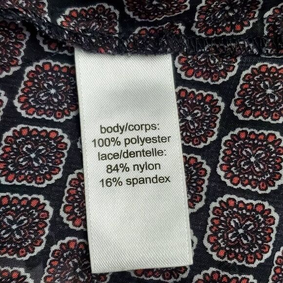 Maurices Women’s Boho Sheer Blouse Size M Long Sleeve Lace Yoke Mixed Print Peas - Picture 6 of 9